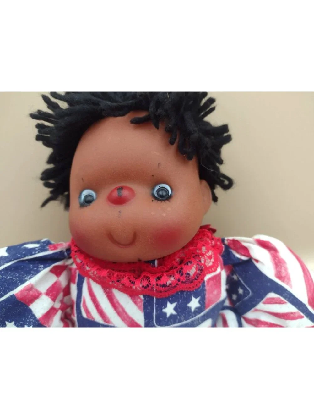 Vintage Handmade Black Folk Art Patriotic Rag Doll American Flag Dress